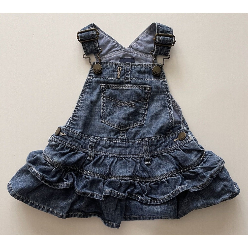 Baby Gap Overall Denim Dress Girls 3-6 mos Ruffled Jean Blue - Picture 1 of 5